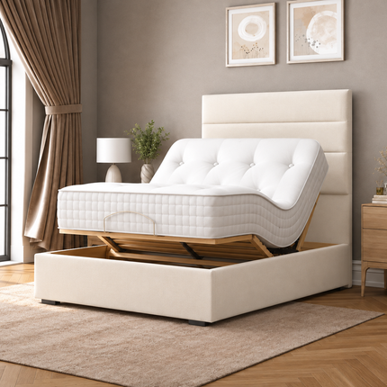 Supreme Essentials Electric Adjustable Bed with Headboard Premium Memory Foam, 5 Year Warranty