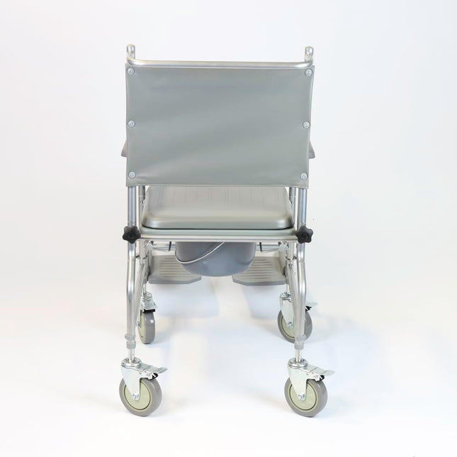 NRS Healthcare Wheeled Commode/Over Toilet Chair with Padded Seat and Back S30063 - Height Adjustable