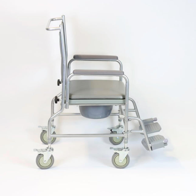 NRS Healthcare Wheeled Commode/Over Toilet Chair with Padded Seat and Back S30063 - Height Adjustable