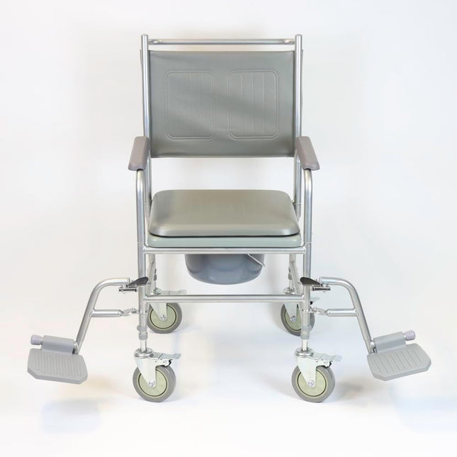 NRS Healthcare Wheeled Commode/Over Toilet Chair with Padded Seat and Back S30063 - Height Adjustable