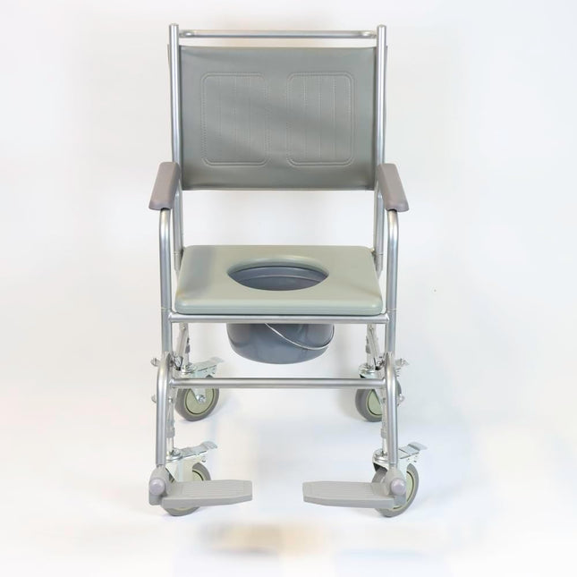 NRS Healthcare Wheeled Commode/Over Toilet Chair with Padded Seat and Back S30063 - Height Adjustable