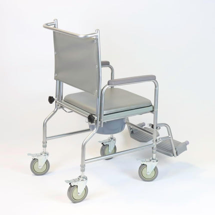 NRS Healthcare Wheeled Commode/Over Toilet Chair with Padded Seat and Back S30063 - Height Adjustable