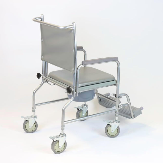 NRS Healthcare Wheeled Commode/Over Toilet Chair with Padded Seat and Back S30063 - Height Adjustable