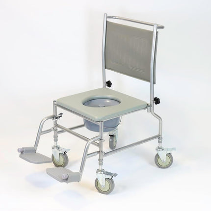NRS Healthcare Wheeled Commode/Over Toilet Chair with Padded Seat and Back S30063 - Height Adjustable
