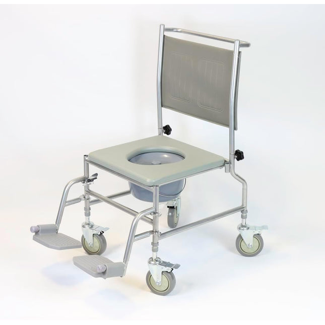 NRS Healthcare Wheeled Commode/Over Toilet Chair with Padded Seat and Back S30063 - Height Adjustable