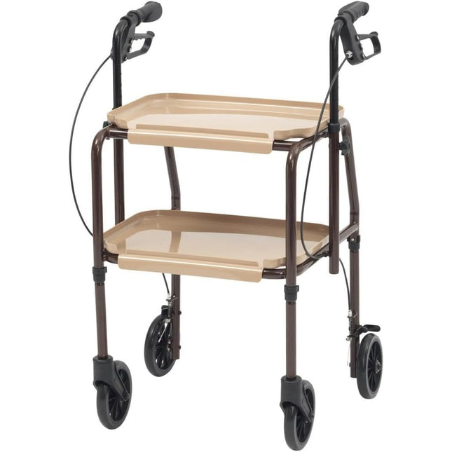 Indoor Mobility Walker with Wheels, Handy Trolley with Built-in Trays and Hand Brakes, Rollator with Trays