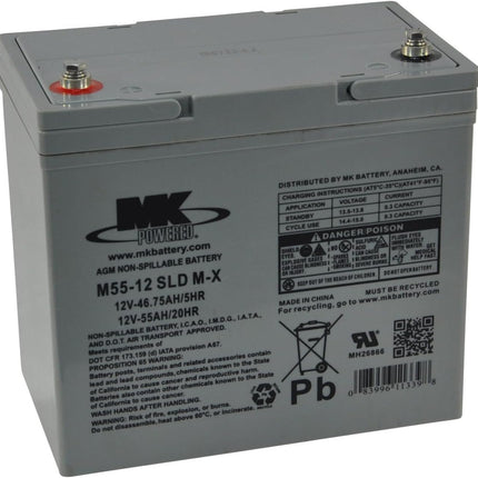 12V 55Ah MK Sealed Lead Acid Mobility Scooter Battery