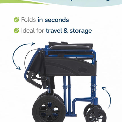 Breeze Premium Lightweight Aluminium Folding Transit Wheelchair, 9.5kg Net Carry Weight, Days Style