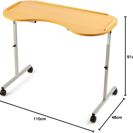 Curved Over Bed & Chair Table Adjustable Height & Width with Lockable Castors. Fits Over Riser Recliner Chairs