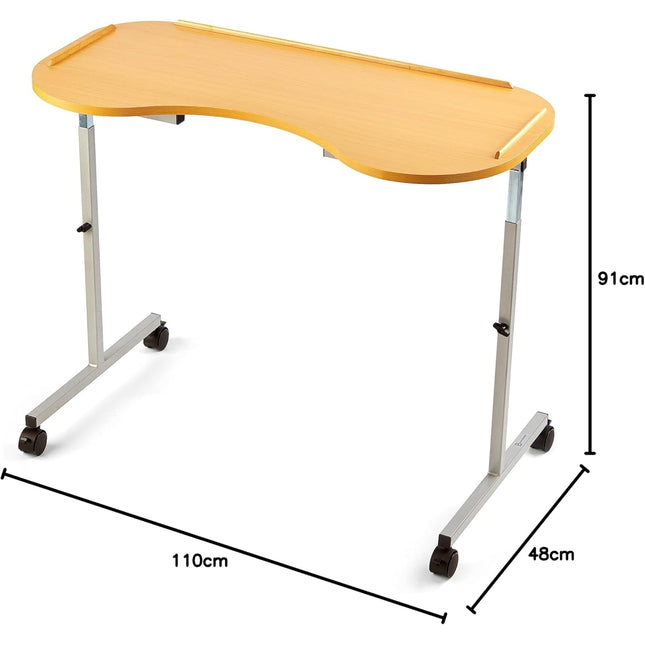 Curved Over Bed & Chair Table Adjustable Height & Width with Lockable Castors. Fits Over Riser Recliner Chairs