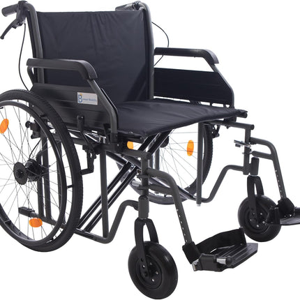 Breeze Heavy Duty Bariatric Folding Self Propelled Wheelchair with Extra Wide 24" Seat & Attendant Brakes, 205KG Weight Capacity