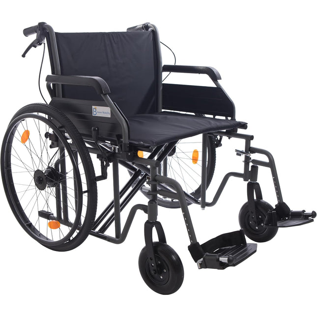 Breeze Heavy Duty Bariatric Folding Self Propelled Wheelchair with Extra Wide 24" Seat & Attendant Brakes, 205KG Weight Capacity