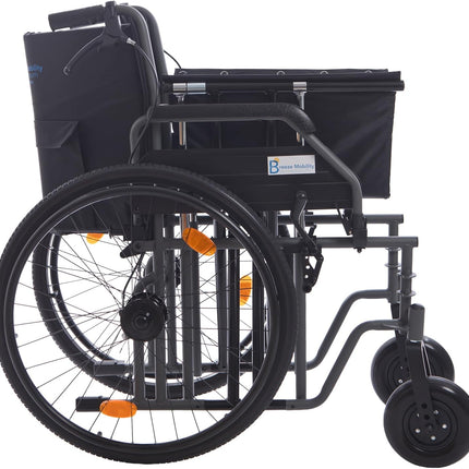 Breeze Heavy Duty Bariatric Folding Self Propelled Wheelchair with Extra Wide 24" Seat & Attendant Brakes, 205KG Weight Capacity