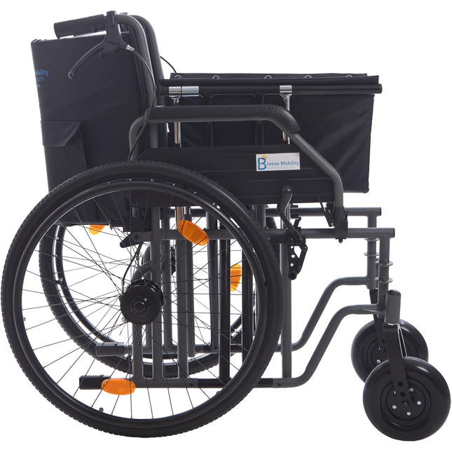Breeze Heavy Duty Bariatric Folding Self Propelled Wheelchair with Extra Wide 24" Seat & Attendant Brakes, 205KG Weight Capacity