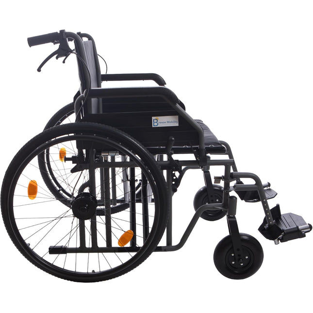 Breeze Heavy Duty Bariatric Folding Self Propelled Wheelchair with Extra Wide 24" Seat & Attendant Brakes, 205KG Weight Capacity