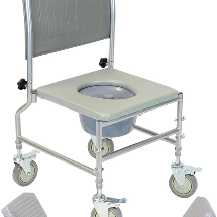 NRS Healthcare Wheeled Commode/Over Toilet Chair with Padded Seat and Back S30063 - Height Adjustable