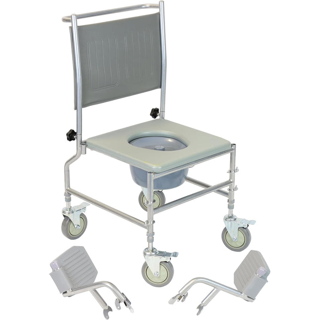 NRS Healthcare Wheeled Commode/Over Toilet Chair with Padded Seat and Back S30063 - Height Adjustable