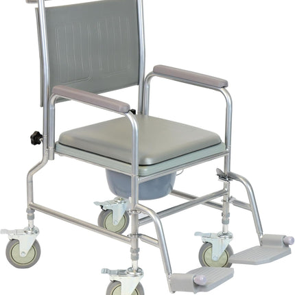 NRS Healthcare Wheeled Commode/Over Toilet Chair with Padded Seat and Back S30063 - Height Adjustable