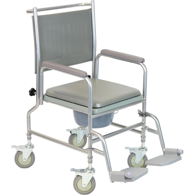 NRS Healthcare Wheeled Commode/Over Toilet Chair with Padded Seat and Back S30063 - Height Adjustable