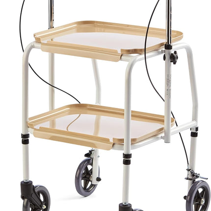 Indoor Mobility Walker with Wheels, Handy Trolley with Built-in Trays and Hand Brakes, Rollator with Trays