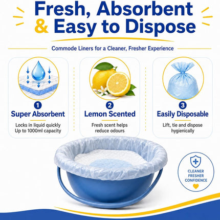 Commode Liners with Absorbent Pads, Lemon Scented, 50 Count