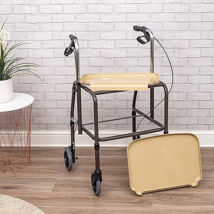 Indoor Mobility Walker with Wheels, Handy Trolley with Built-in Trays and Hand Brakes, Rollator with Trays