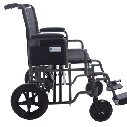 Breeze Bariatric Folding Transit Wheelchair with Extra Wide 22" Seat Heavy Duty 205KG Weight Capacity