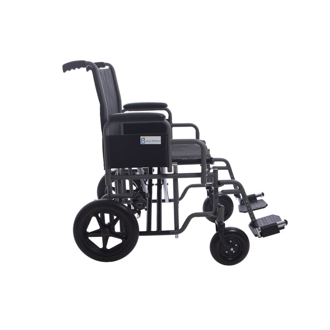 Breeze Bariatric Folding Transit Wheelchair with Extra Wide 22" Seat Heavy Duty 205KG Weight Capacity