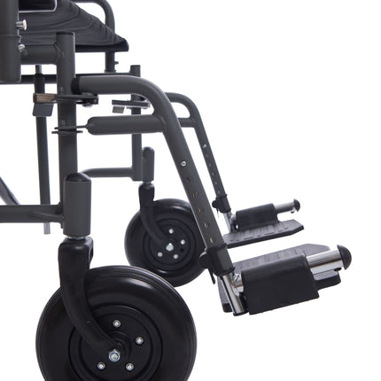 Breeze Bariatric Folding Transit Wheelchair with Extra Wide 22" Seat Heavy Duty 205KG Weight Capacity