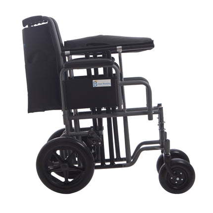 Breeze Bariatric Folding Transit Wheelchair with Extra Wide 22" Seat Heavy Duty 205KG Weight Capacity