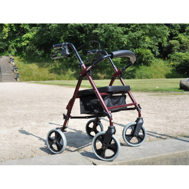 Compact Aluminium Rollator 8" Wheels - Burgundy