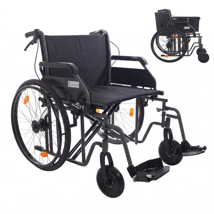 Breeze Heavy Duty Bariatric Folding Self Propelled Wheelchair with Extra Wide 24" Seat & Attendant Brakes, 205KG Weight Capacity