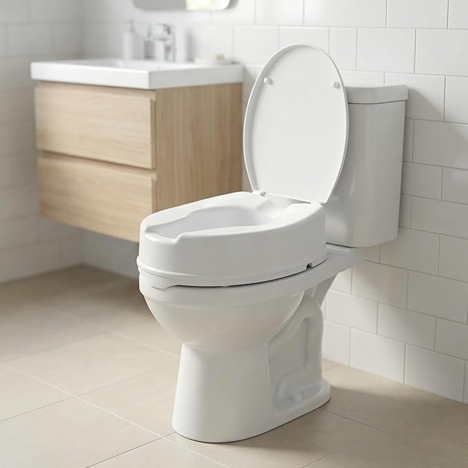 Breeze 6" Raised Toilet Seat with Lid, Secure Locking Toilet Seat Riser for Elderly, Booster Seat for Disabled Adults, Toilet Aid for Hip, Knee or Pregnancy Recovery (6 Inch)